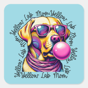 Gelbe Labrador Mama Bubblegum Trendy Labrador Mama Quadratischer Aufkleber