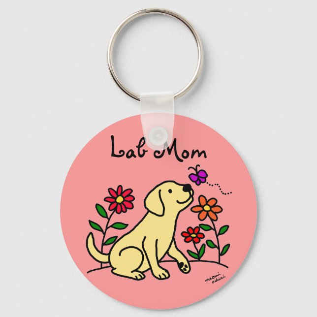 Gelbe Labrador Mama & Grün Schlüsselanhänger (Vorderseite)