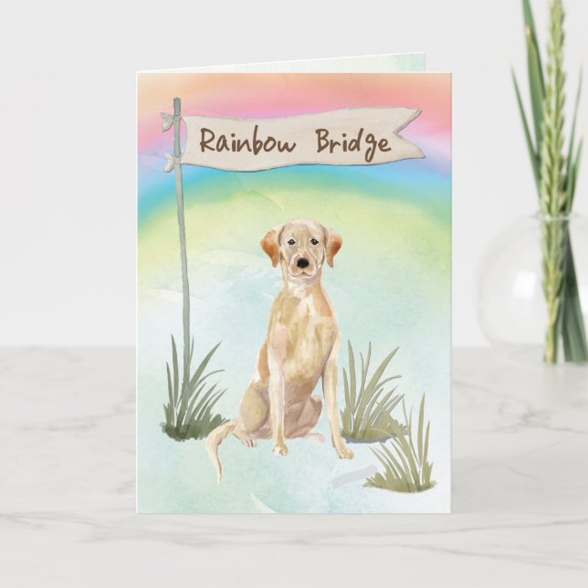 Gelbe Labrador Pet Beileid über Regenbogenbrücke Karte (Vorderseite)