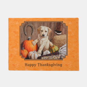Gelbe Labrador Pup und Pumpkin Harvest Orange Fußmatte