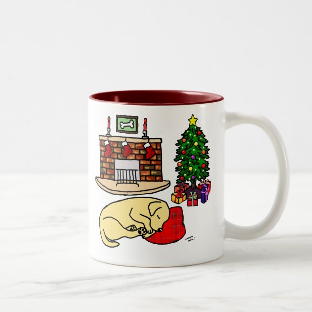 Gelbe Labrador-Retriever-WeihnachtsTassen Zweifarbige Tasse (Rechts)