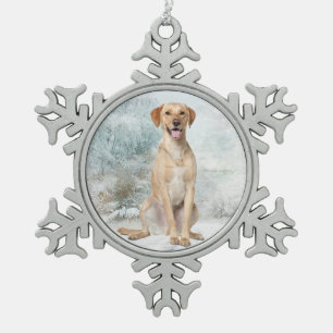 Gelbe Labrador Schneeflocken Zinn-Ornament