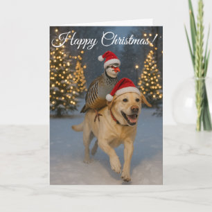 Gelbe Labrador- und Rebhuhn-Weihnachtskarte Feiertagskarte
