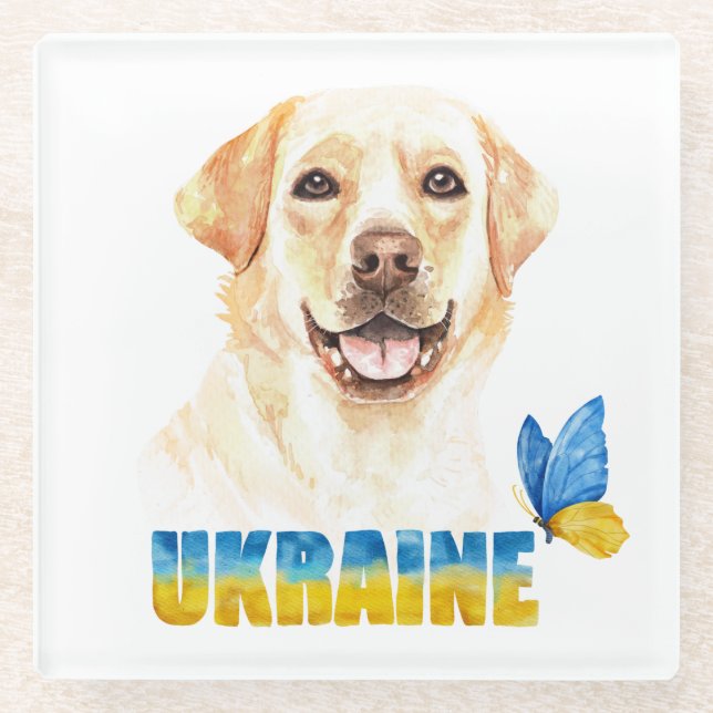 Gelbe Labrador und Schmetterling in der Ukraine Glasuntersetzer (Vorderseite)