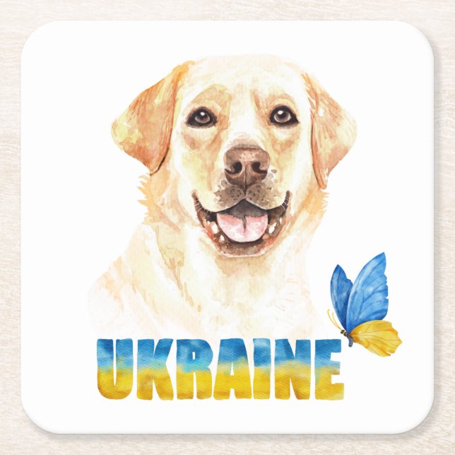 Gelbe Labrador und Schmetterling in der Ukraine Rechteckiger Pappuntersetzer (Vorderseite)