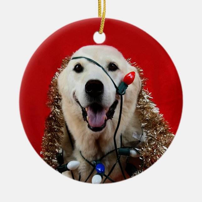 Gelbe Labrador Weihnachten Keramikornament (Vorne)
