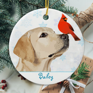 Gelbe Labrador Weihnachts-Kardinal - Niedlicher La Keramik Ornament