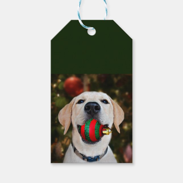 Gelbe Labrador Weihnachtsball Geschenkanhänger (Vorderseite)