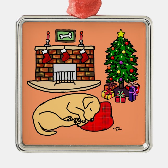 Gelbe Labrador-Weihnachtsbaum-Illustration Silbernes Ornament (Vorne)