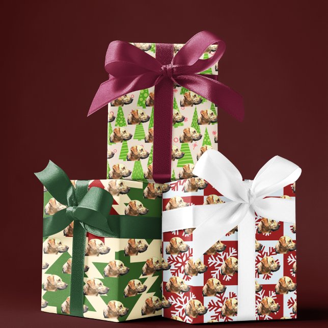 Gelbe Labrador Weihnachtshund Geschenkpapier Set (Christmas wrapping paper with a yellow lab theme.)
