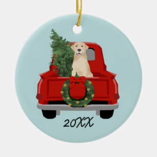 Gelbe Labrador Weihnachtsmann Keramik Ornament