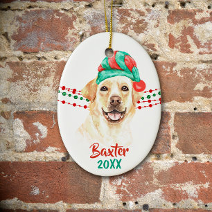 Gelbe Labrador Weihnachtsmannmütze Holiday String  Keramik Ornament