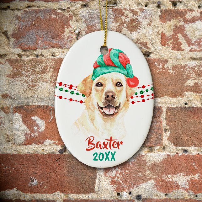 Gelbe Labrador Weihnachtsmannmütze Holiday String  Keramik Ornament (Von Creator hochgeladen)