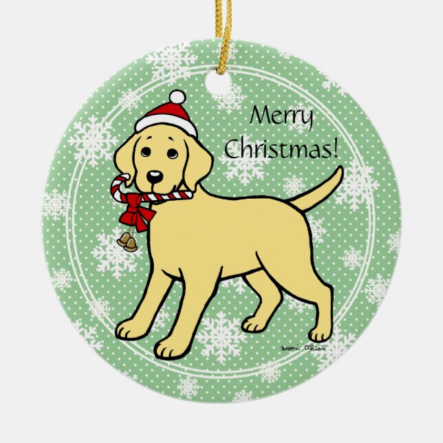 Gelbe Labrador-WeihnachtsWeihnachtsmannmütze Keramik Ornament (Vorne)