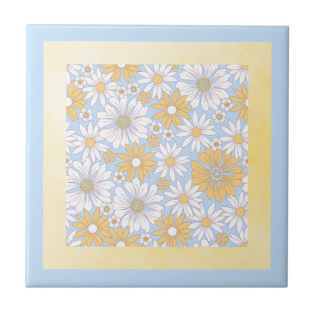 Gelbe Landblumen-Kunst Fliese (Vorderseite)