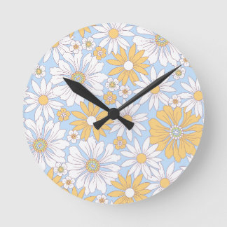 Gelbe Landblumenkunst Runde Wanduhr