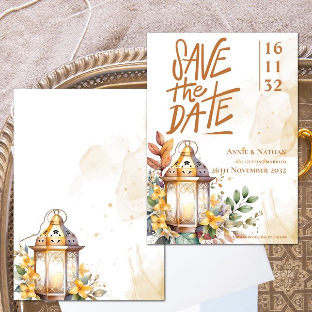 Gelbe Laternenblume Save the Date Hochzeit im Herb (Yellow Floral Lantern Fall Wedding Save the Date Invitation)