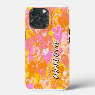 Gelbe lebendige Zitrusfrüchte Burst: Graffiti-Herz iPhone 13 Pro Hülle