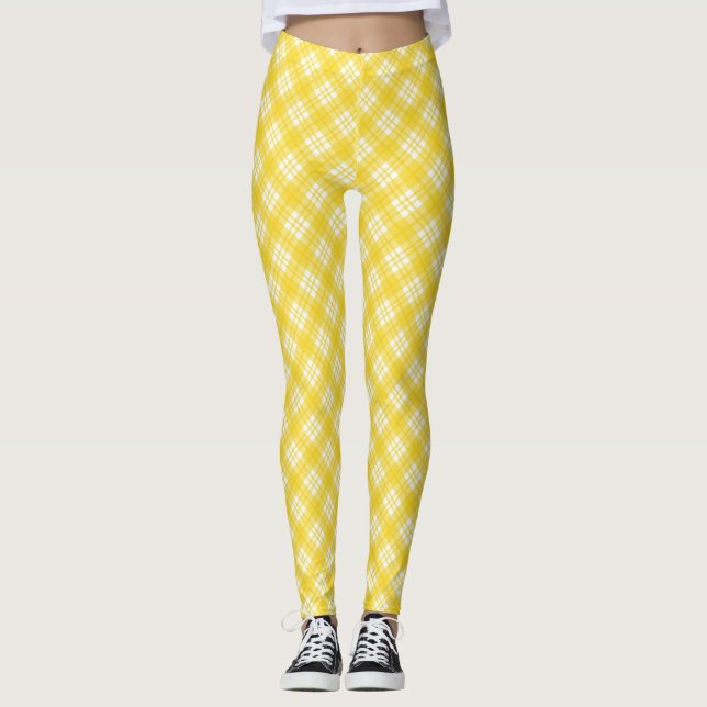 Gelbe Leggings mit einem weißen Karomuster  (Vorderseite)
