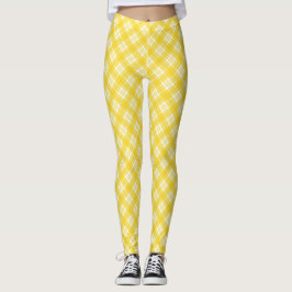 Gelbe Leggings mit weißem Karomuster 