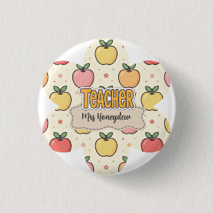 Gelbe Lehrer Schule Apfel Muster Button