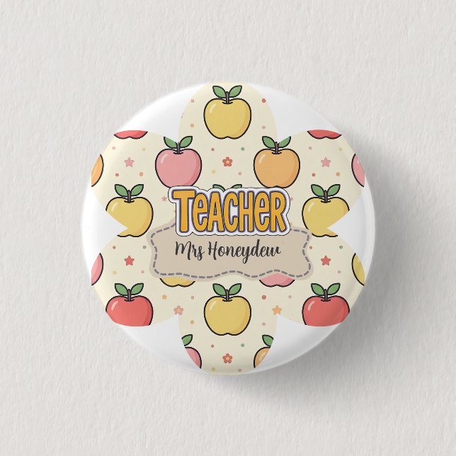 Gelbe Lehrer Schule Apfel Muster  Button (Vorderseite)
