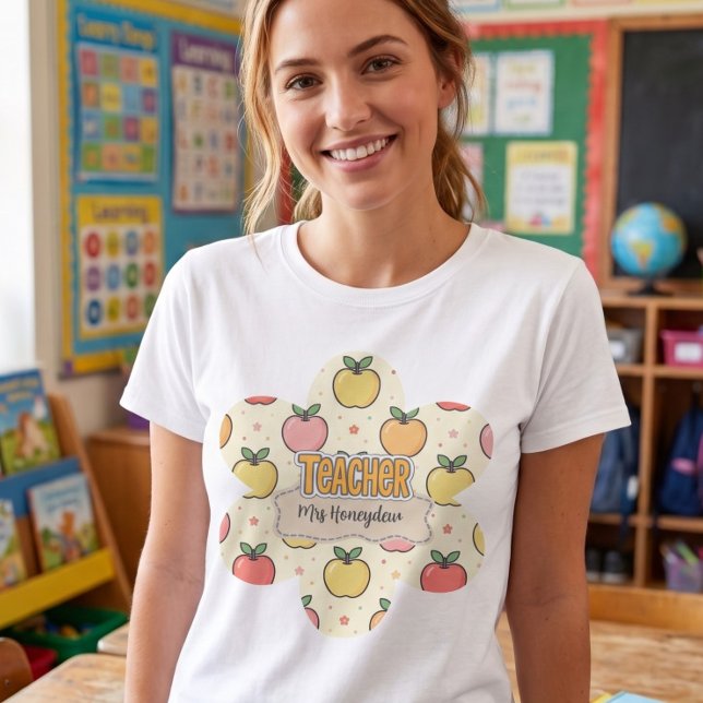 Gelbe Lehrer Schule Apfel Muster  T-Shirt (Von Creator hochgeladen)