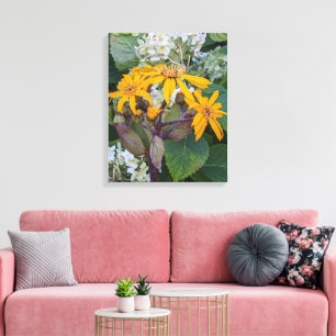 Gelbe Leopard Plant Blumen und Hortensien-Blüten Leinwanddruck