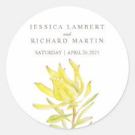 Gelbe Leucadendron Frühling Blume Hochzeitsaufkleb Runder Aufkleber