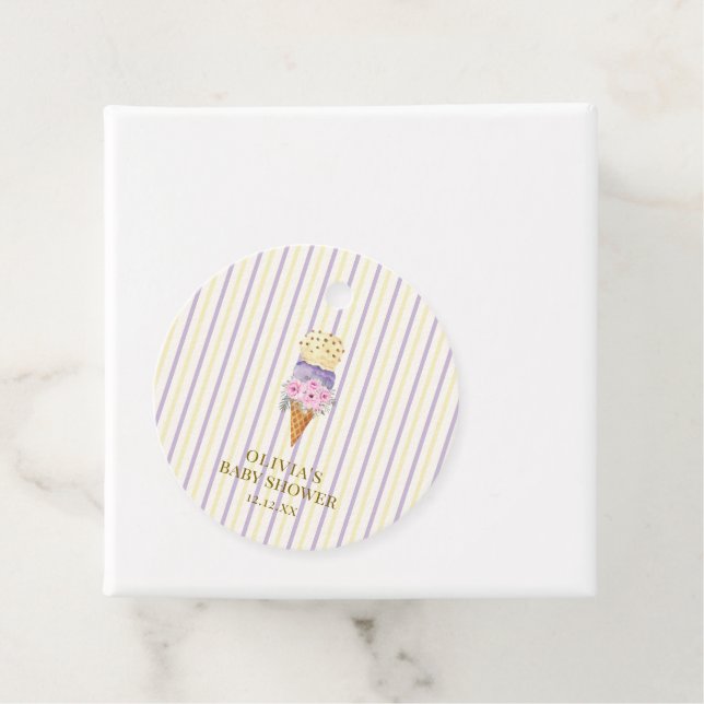 Gelbe Lila Blume Scoop Ice Cream Baby Dusche Geschenkanhänger (Beispiel)