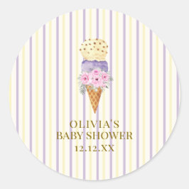 Gelbe Lila Blume Scoop Ice Cream Baby Dusche Runder Aufkleber