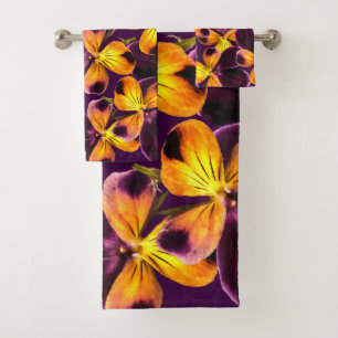 Gelbe lila Blumen-abstrakte Muster-Bad-Tücher Badhandtuch Set