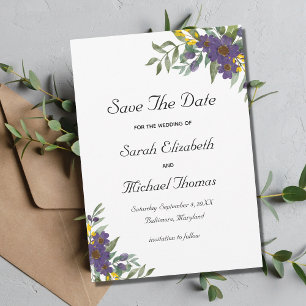 Gelbe lila Blumen-Hochzeit-Sparen Sie die Datums-K Save The Date