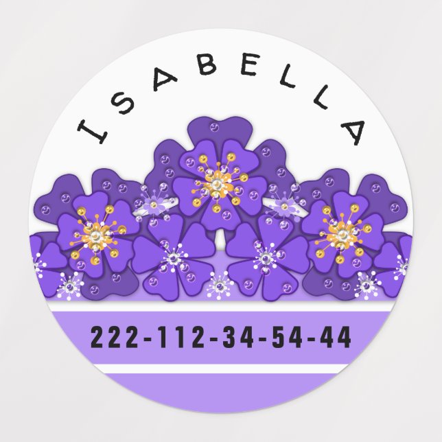 Gelbe lila Blüte, Muster, Blume Etiketten (Design 1)