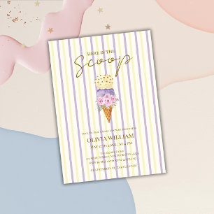 Gelbe Lila Blütenschaufel Eiscreme Babydusche Einladung