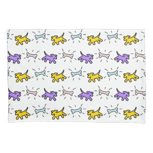 Gelbe Lila Hunde Knochen Graffiti Pillowcase Kissenbezug