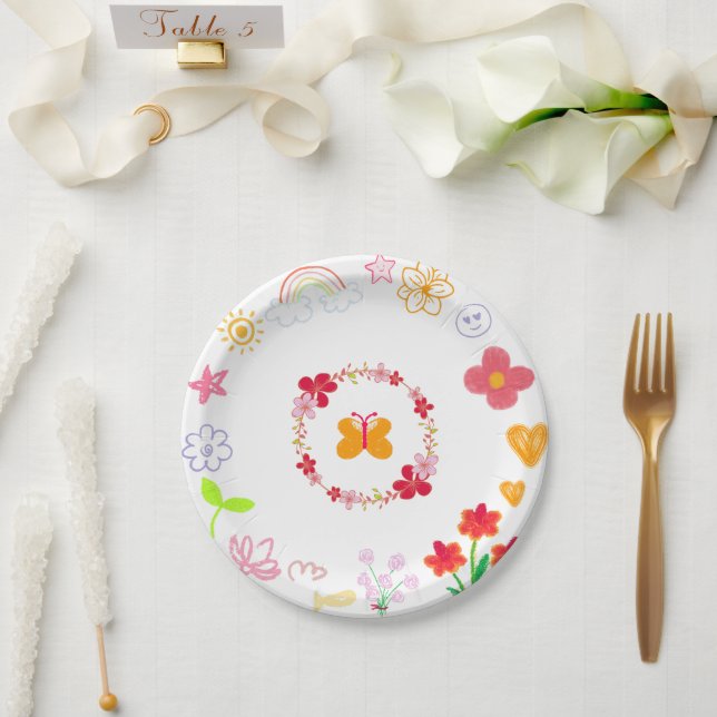 Gelbe Lila Kindergeburtstag Party Teller (Hochzeit)