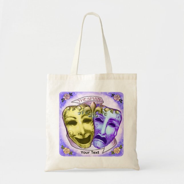 Gelbe Lila Schauspielermasken Tragetasche (Vorne)
