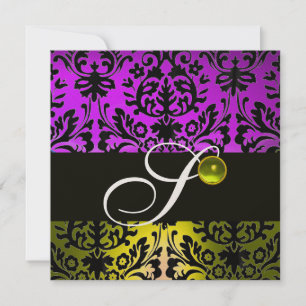 GELBE LILA SCHWARZE DAMASK MONOGRAM TOPAZ Gold Einladung