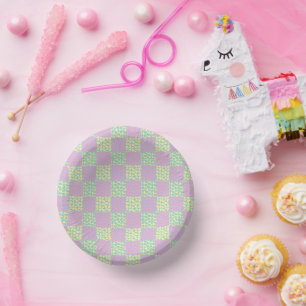 Gelbe, Lila und grüne Liebe pastellfarben Pappteller