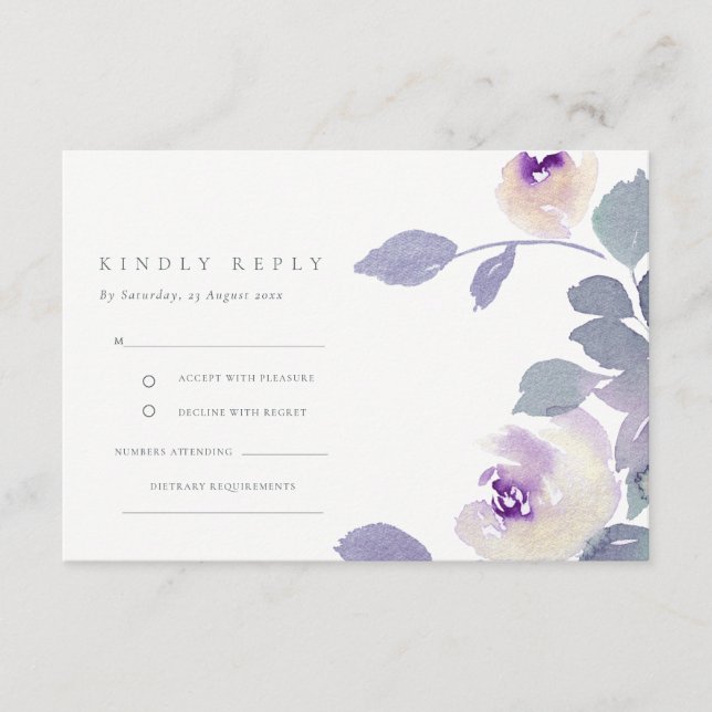 GELBE LILAC LILA WASSERFARBFLÜSSIGKEIT RSVP BEGLEITKARTE (Vorderseite)