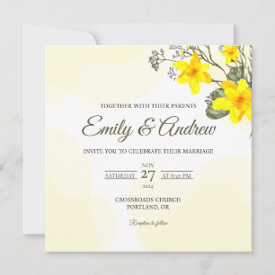 Gelbe Lilien-Aquarell-Blumen-Quadrat-Hochzeit Einladung