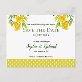 Gelbe Lilien Save the Date Ankündigungspostkarte