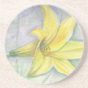 Gelbe Lilienmalerei in Acrylic Sandstein Untersetzer