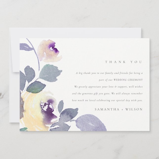 GELBE LILIKISCHE LILA ROSE WASSERFARBE FLUSSBREITE DANKESKARTE (Vorderseite)