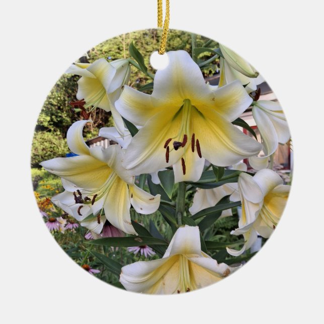 Gelbe Lilly Glass Keramik Ornament (Vorne)