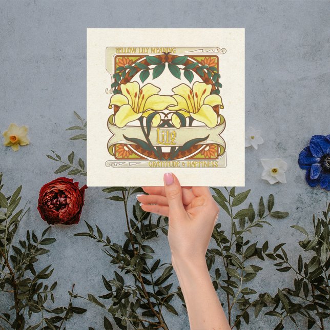 Gelbe Lily-Blume bedeutet Vintag-Style-Gelb Einladung (Yellow Lily-Flower Meaning Vintage-Style Invitation)