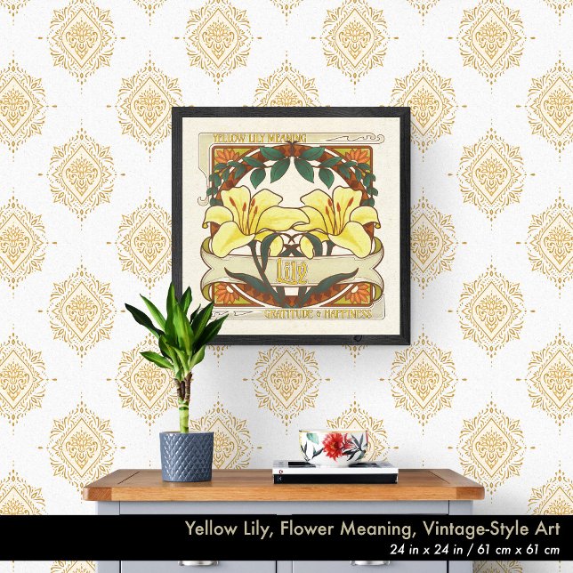 Gelbe Lily Viktorianische Blume Dankbarkeit Glück Poster (Yellow Lily, Vintage-Style Wall Art. Choose the size that's right for your space. Seen here 24"x24".)