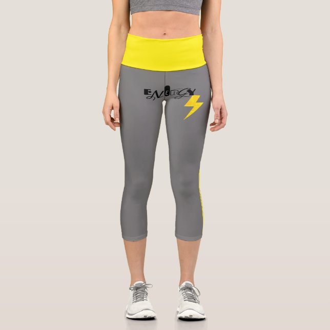 Gelbe Linie für den Power "Energy Thunder Sign" Capri Leggings (Vorderseite)