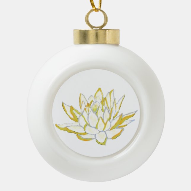Gelbe Lotus-Blume botanische Urlaubspflege Keramik Kugel-Ornament (Vorderseite)